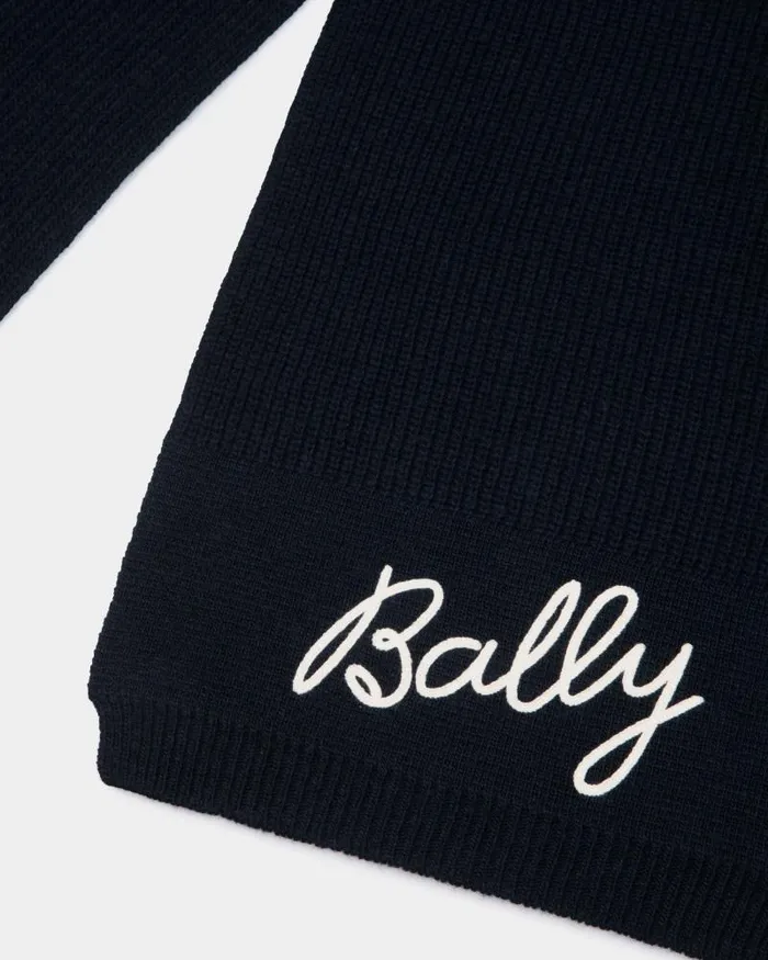 Women Bally Scarves Scarf With Logo In Navy Blue Wool Blue Women Bally Scarves Scarf With Logo In Navy Blue Wool Blue