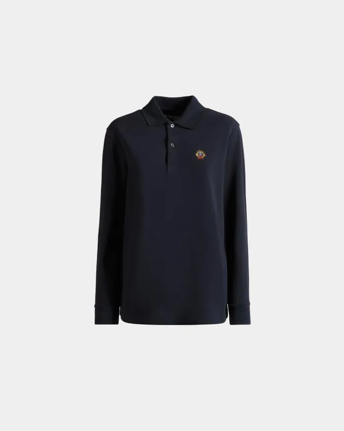Women Bally Shirts and TShirts Long Sleeve Polo With A Bally Crest Logo In Navy Blue Cotton Blue Women Bally Shirts and TShirts Long Sleeve Polo With A Bally Crest Logo In Navy Blue Cotton Blue