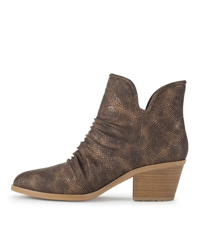 Women Baretraps Booties Serenity Block Heel Bootie Taupe Metallic