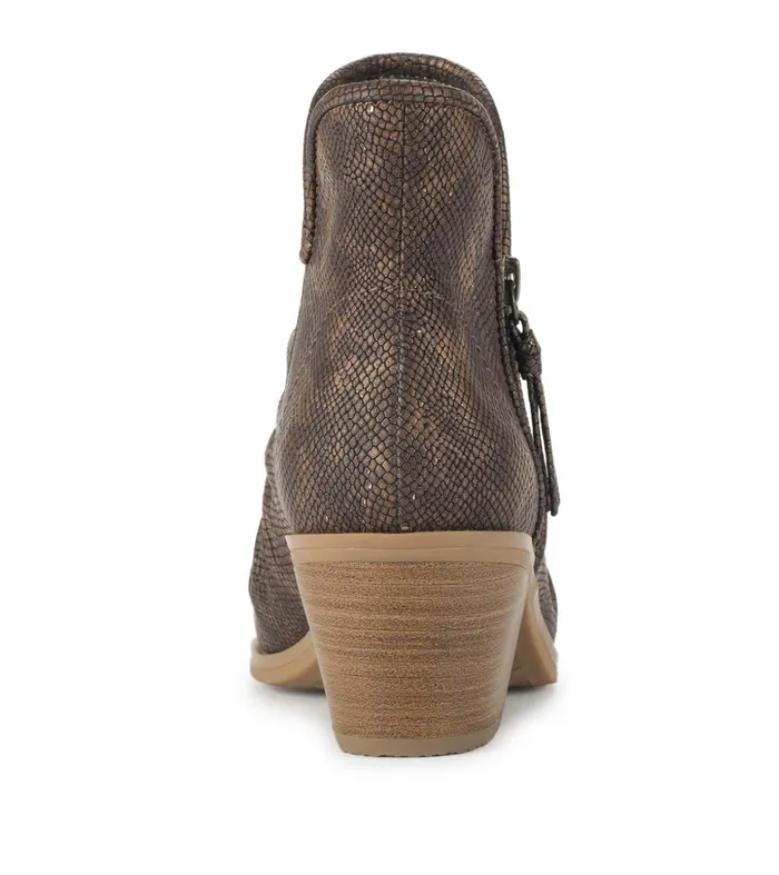 Women Baretraps Booties Serenity Block Heel Bootie Taupe Metallic