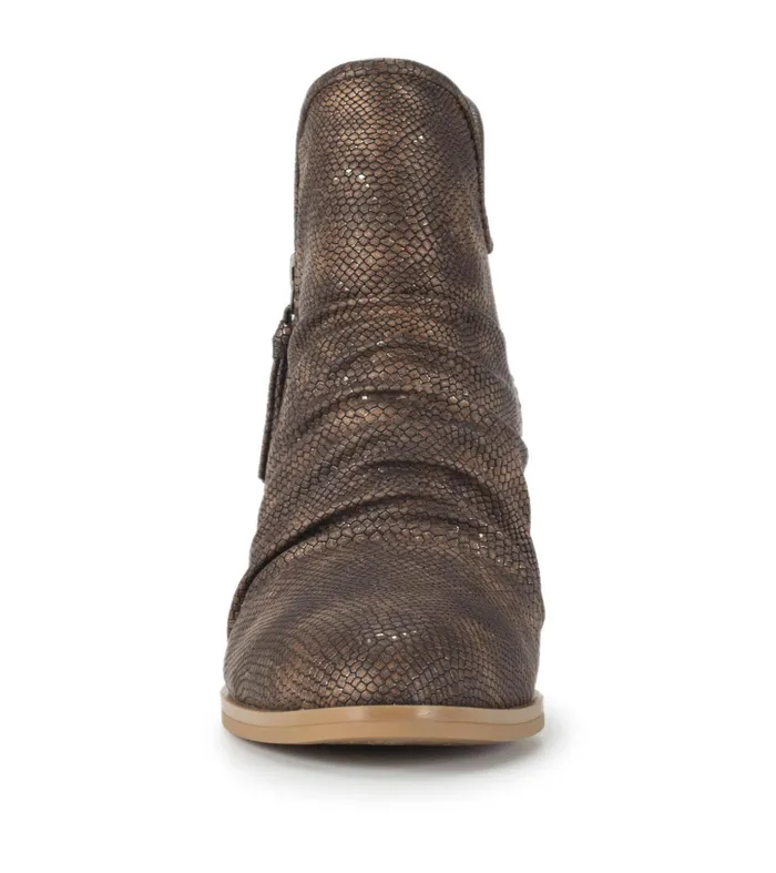 Women Baretraps Booties Serenity Block Heel Bootie Taupe Metallic