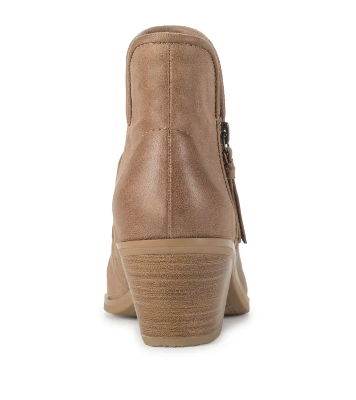 Women Baretraps Booties Serenity Block Heel Bootie Taupe Microfiber