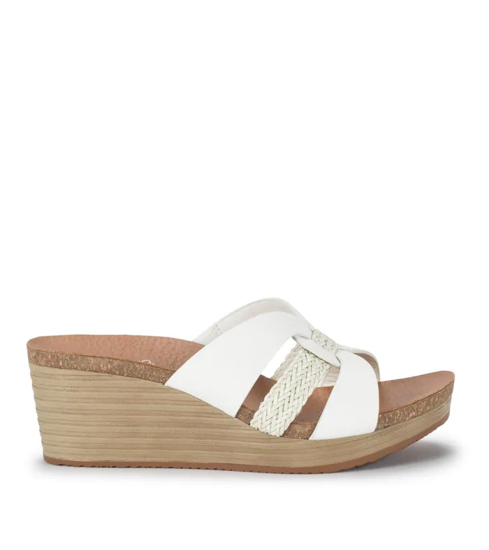 Women Baretraps Slides and Slip On Sandals Yadora Wedge Slide Sandal White