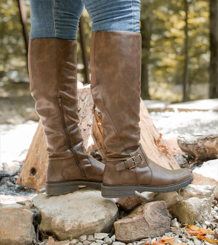 Women Baretraps Wide Calf Boots Autumn Wide Calf Riding Boot Cognac