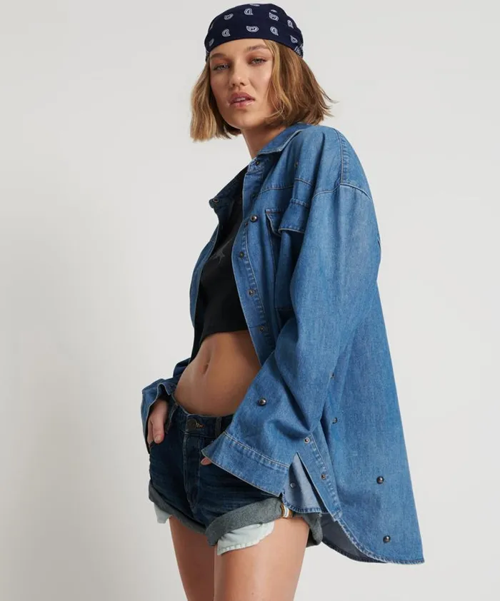 Women BAY BLUE STUDDED CURTIS DENIM SHIRT One Teaspoon Denim Tops Women BAY BLUE STUDDED CURTIS DENIM SHIRT One Teaspoon Denim Tops