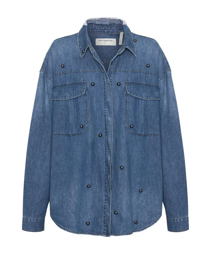 Women BAY BLUE STUDDED CURTIS DENIM SHIRT One Teaspoon Denim Tops Women BAY BLUE STUDDED CURTIS DENIM SHIRT One Teaspoon Denim Tops