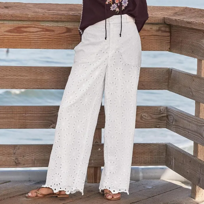 Women Beachy Bliss Eyelet Pants Petite White Sundance Catalog Petite Styles