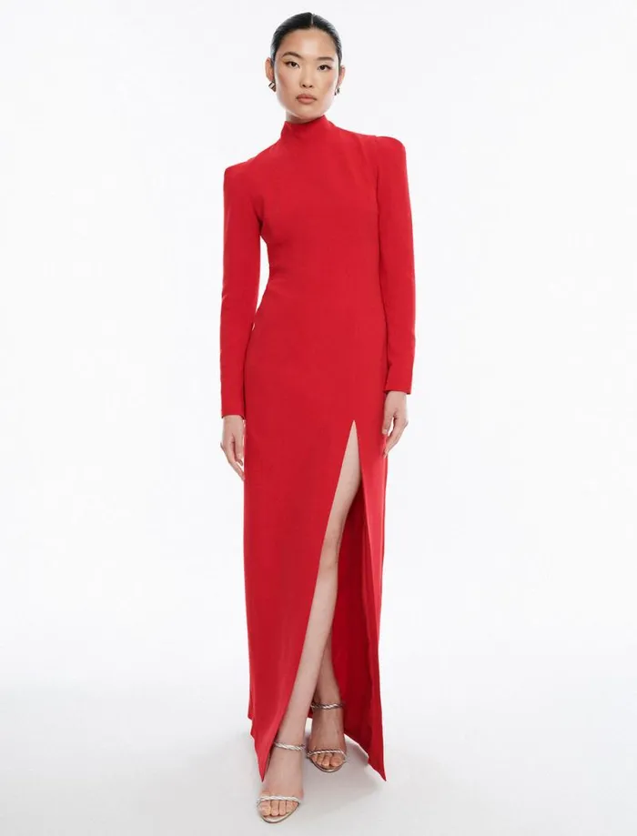 Women Beatrix Mock Neck Gown Carmine Red BCBG Dresses