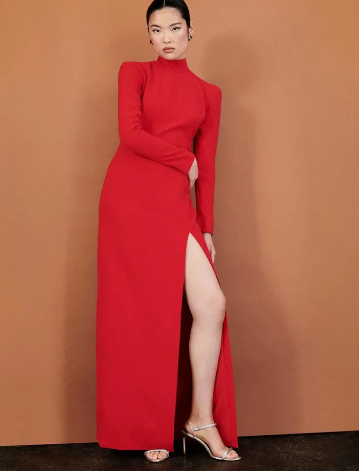 Women Beatrix Mock Neck Gown Carmine Red BCBG Dresses Women Beatrix Mock Neck Gown Carmine Red BCBG Dresses