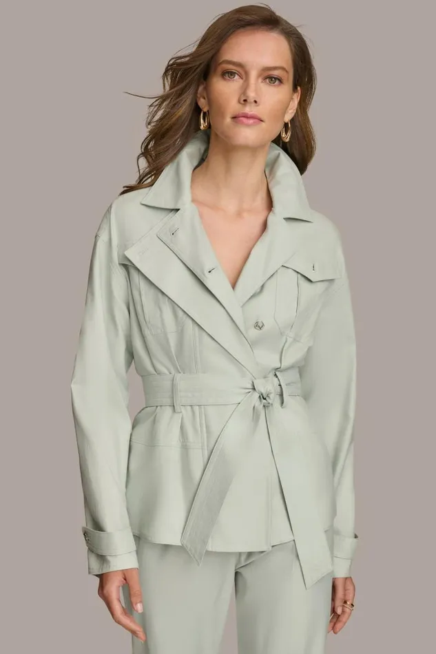 Women BELTED UTILITY JACKET Blue Frost Donna Karan New York Jackets And Blazers Women BELTED UTILITY JACKET Blue Frost Donna Karan New York Jackets And Blazers