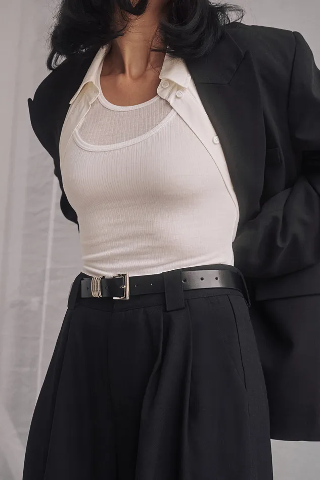 Women Belts DISSH BRUNO BLACK AND SILVER LEATHER BELT