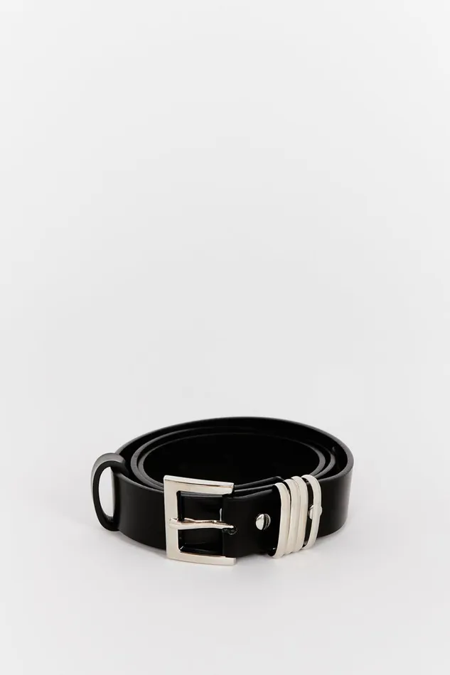 Women Belts DISSH BRUNO BLACK AND SILVER LEATHER BELT