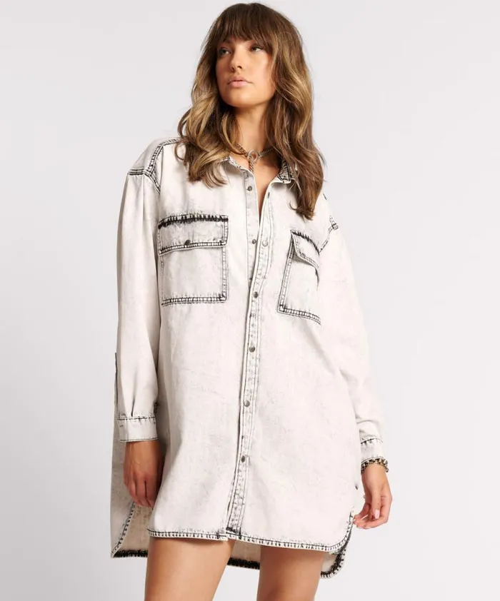 Women BIANCO NIXIE DENIM SHIRT DRESS One Teaspoon Denim Dresses