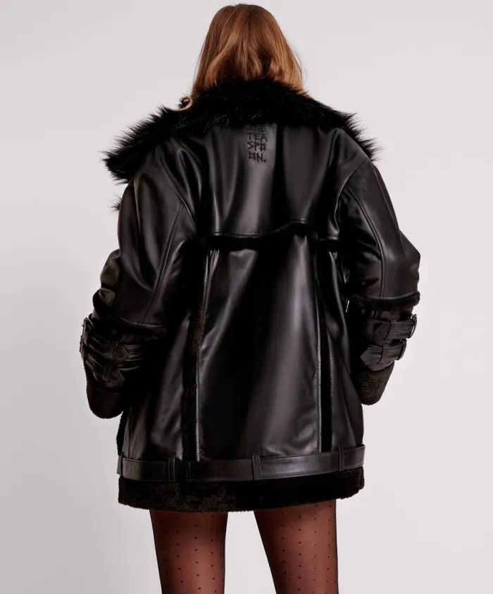 Women BLACK LEATHER FAUX FUR AVIATOR JACKET One Teaspoon Jackets Women BLACK LEATHER FAUX FUR AVIATOR JACKET One Teaspoon Jackets