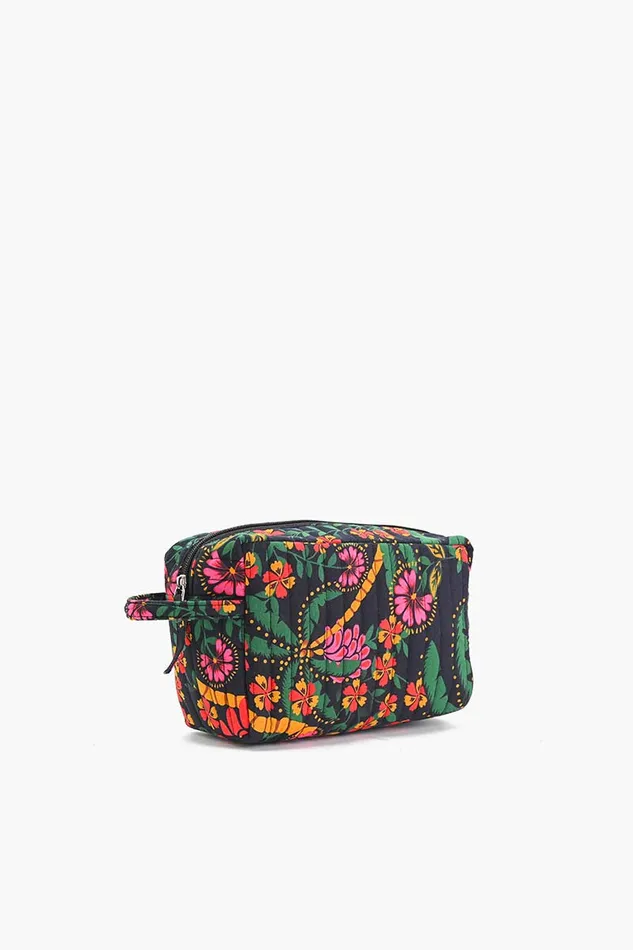Women Black Multi Floret Toiletry Bag Travel and Beach Bags America and Beyond