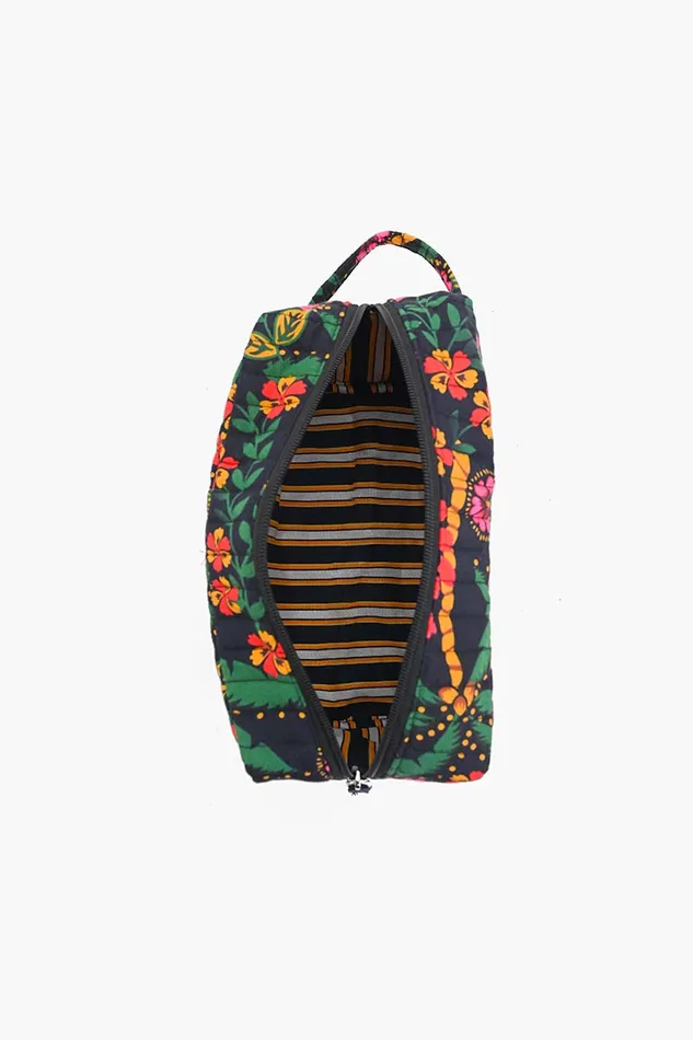Women Black Multi Floret Toiletry Bag Travel and Beach Bags America and Beyond