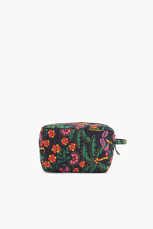 Women Black Multi Floret Toiletry Bag Travel and Beach Bags America and Beyond