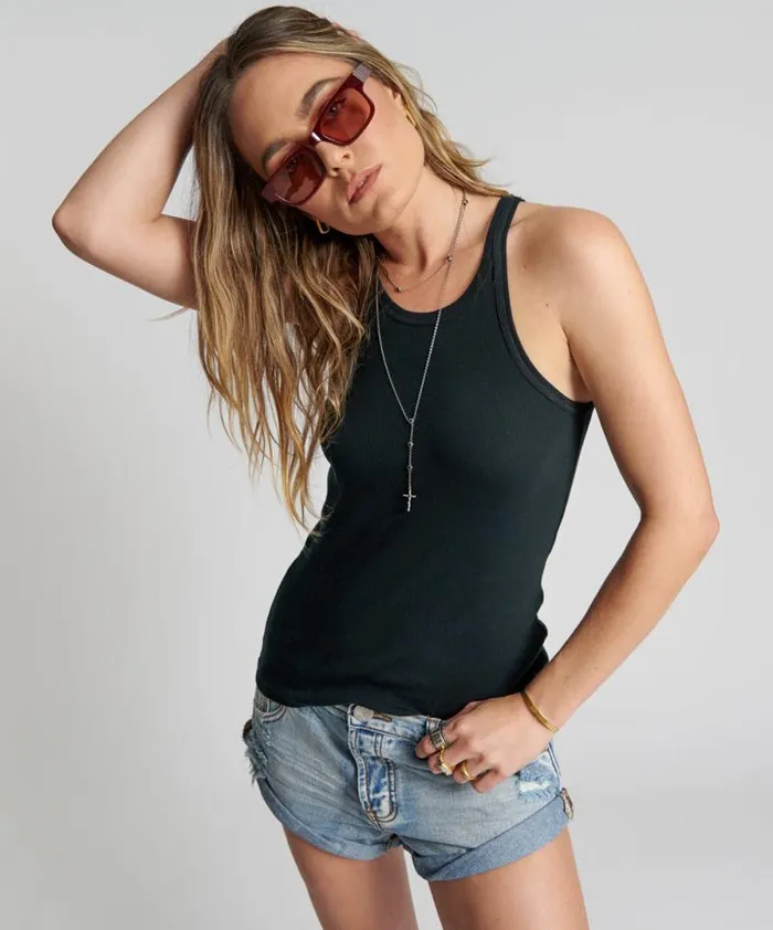 Women BLACK ONE TEASPOON BASIC SINGLET One Teaspoon Tees and Tanks