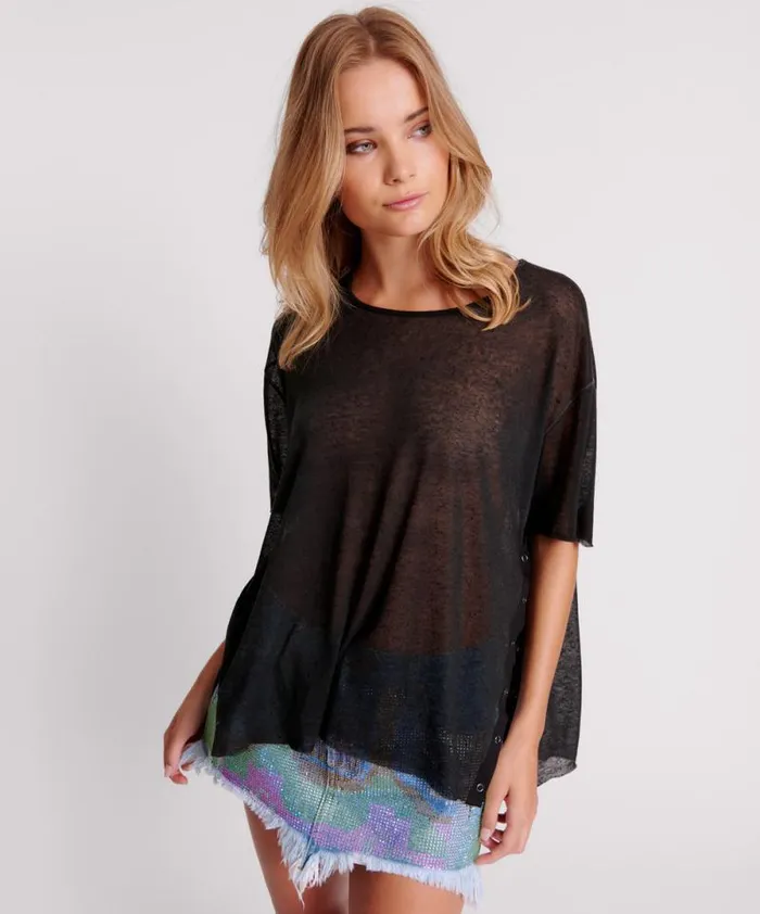 Women BLACK SPLIT SEAM TEE One Teaspoon Tops Women BLACK SPLIT SEAM TEE One Teaspoon Tops