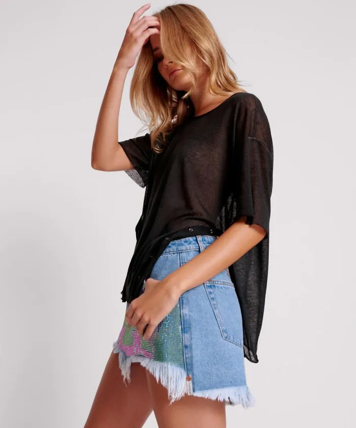 Women BLACK SPLIT SEAM TEE One Teaspoon Tops Women BLACK SPLIT SEAM TEE One Teaspoon Tops