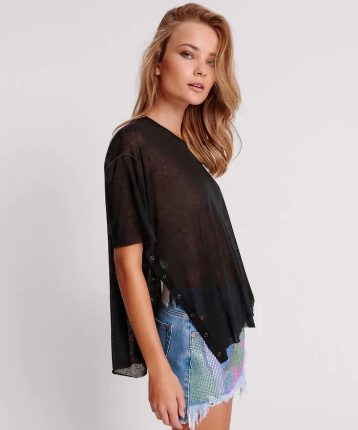 Women BLACK SPLIT SEAM TEE One Teaspoon Tops Women BLACK SPLIT SEAM TEE One Teaspoon Tops