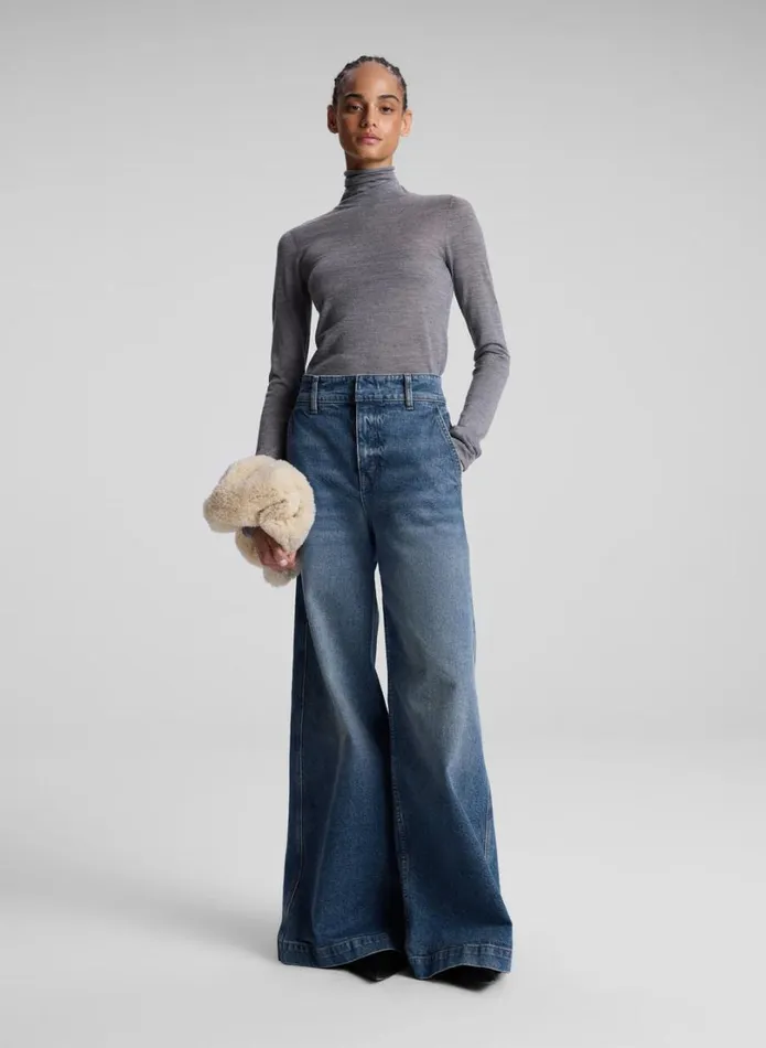Women Bottoms ALC Grant Stretch Wide Leg Jean Medium Wash