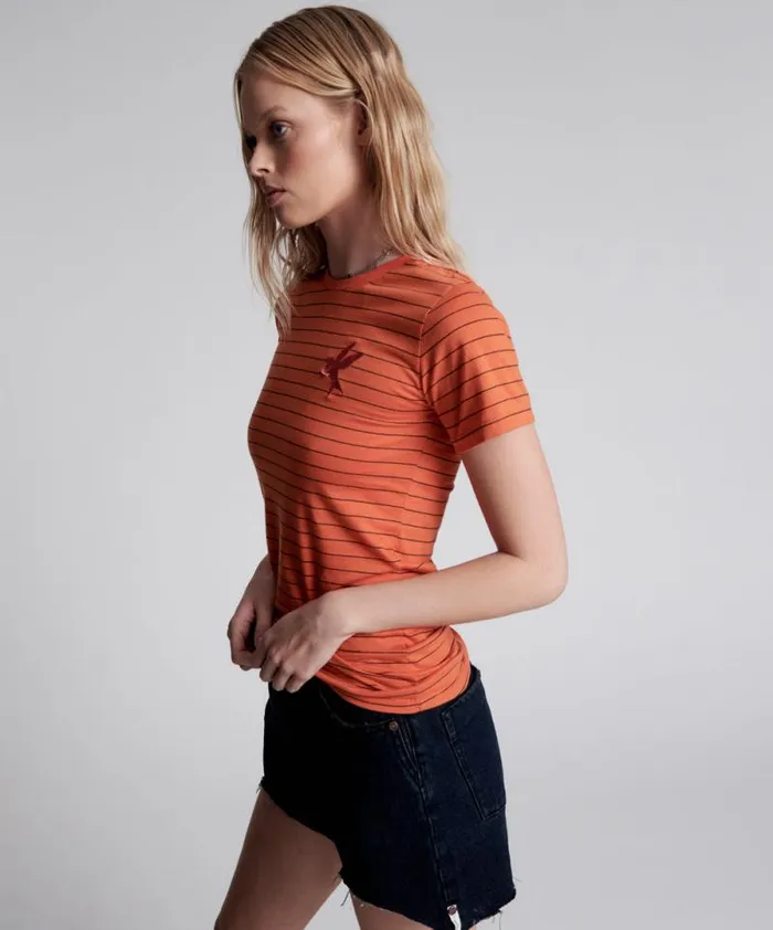 Women BOWER BIRD EMBROIDERED LOGO FITTED TEE ORANGE One Teaspoon Basic Tees Women BOWER BIRD EMBROIDERED LOGO FITTED TEE ORANGE One Teaspoon Basic Tees