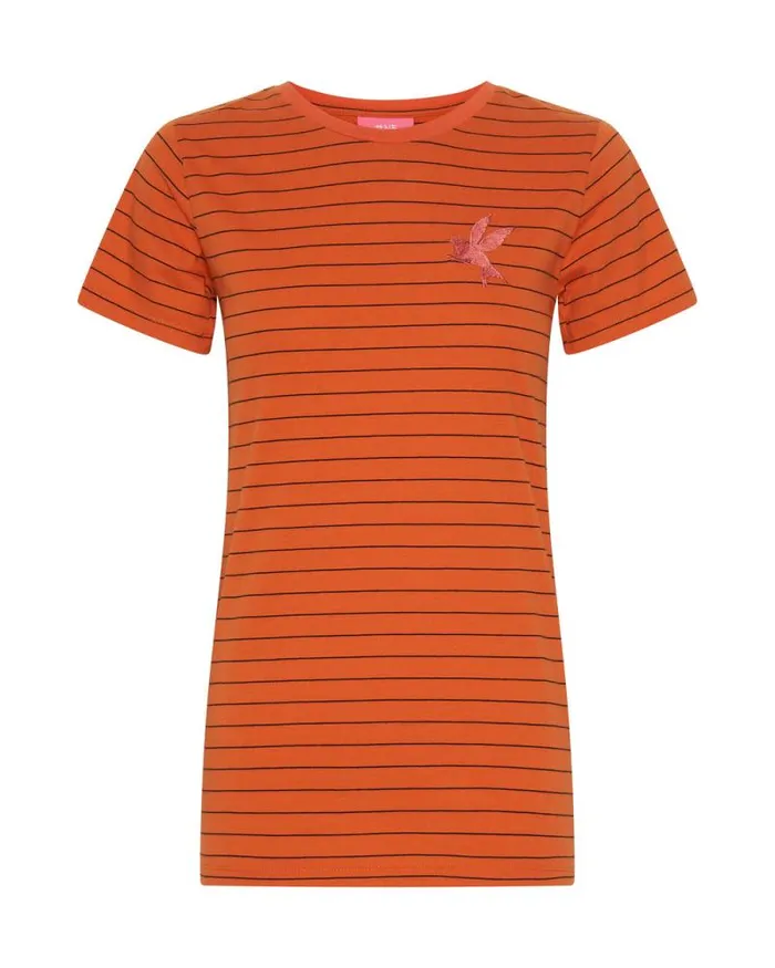 Women BOWER BIRD EMBROIDERED LOGO FITTED TEE ORANGE One Teaspoon Basic Tees Women BOWER BIRD EMBROIDERED LOGO FITTED TEE ORANGE One Teaspoon Basic Tees