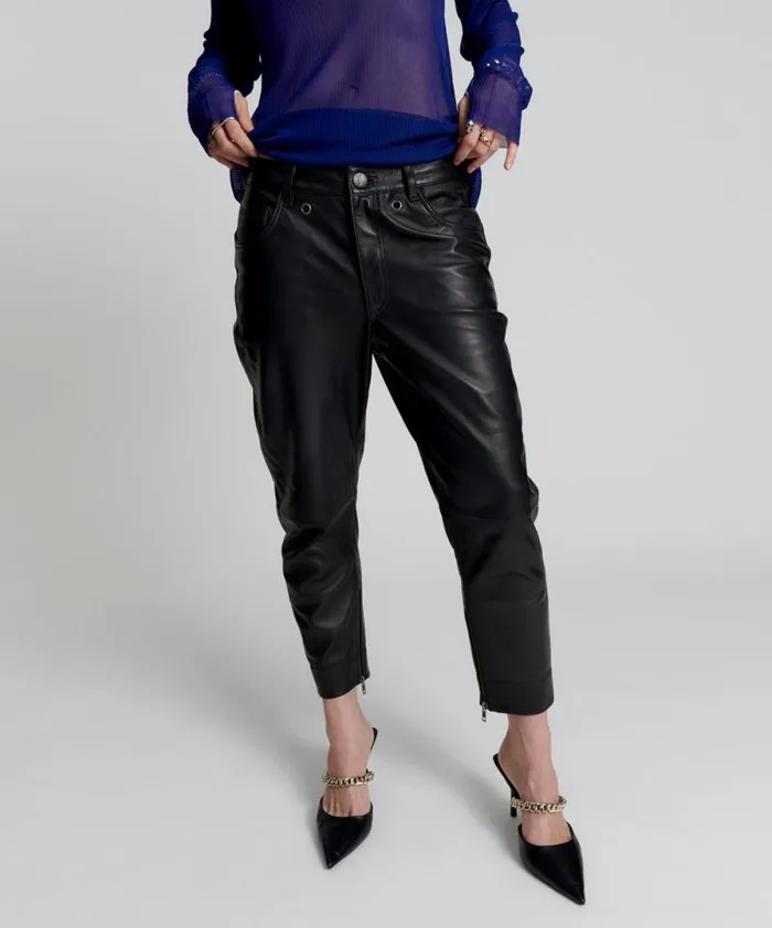 Women BROOKLYN CROPPED LEATHER BOYFRIEND PANT One Teaspoon Bottoms