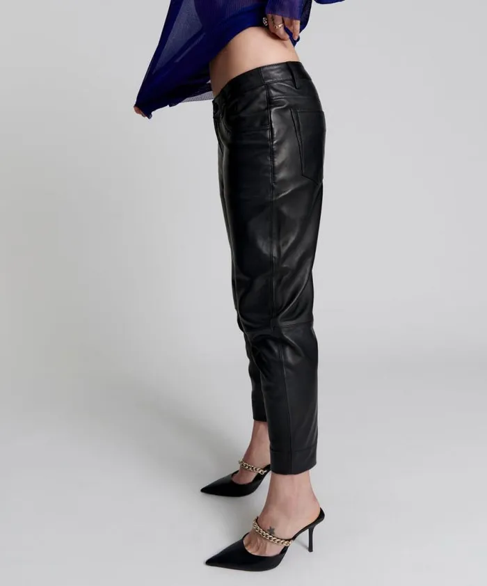Women BROOKLYN CROPPED LEATHER BOYFRIEND PANT One Teaspoon Bottoms