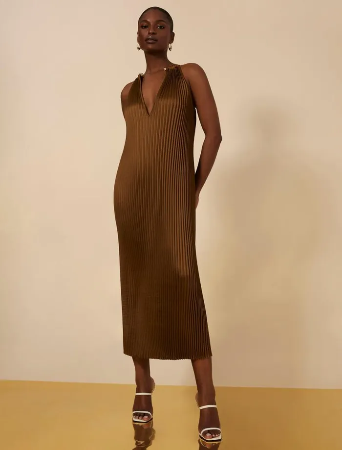 Women Bryony Pleated Shift Dress Monks Robe BCBG Dresses