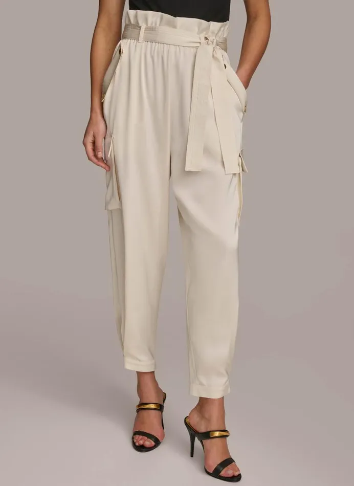 Women CARGO PANT WITH TIE BELT Cream Donna Karan New York Pants