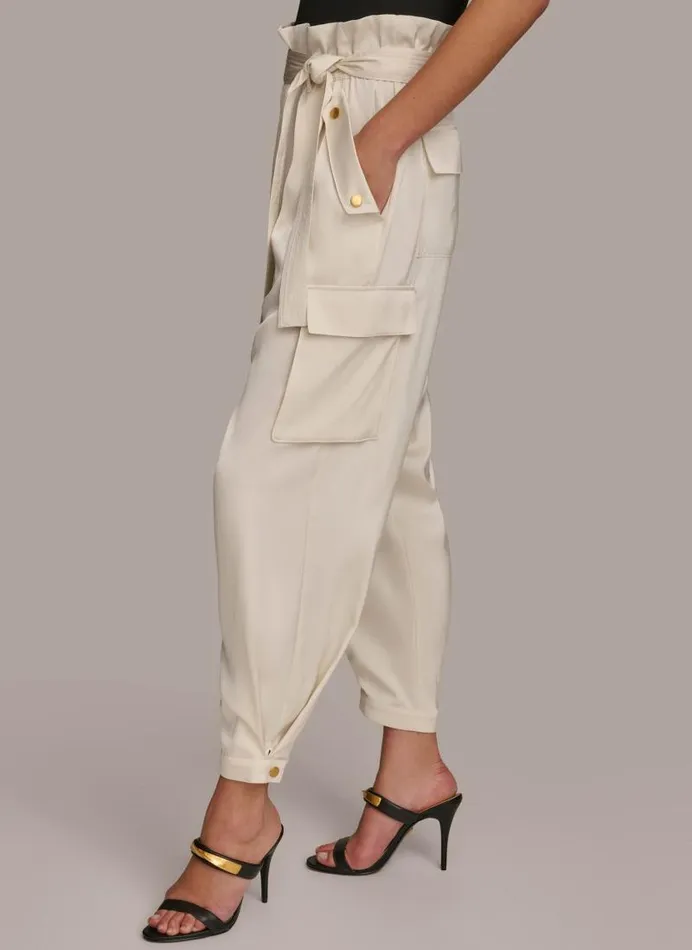 Women CARGO PANT WITH TIE BELT Cream Donna Karan New York Pants Women CARGO PANT WITH TIE BELT Cream Donna Karan New York Pants