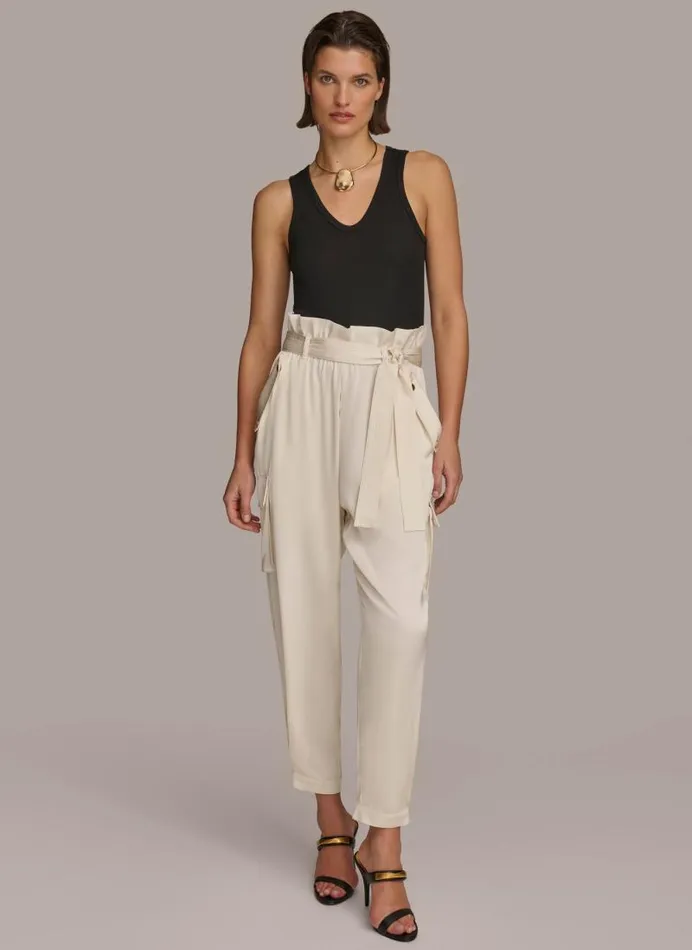 Women CARGO PANT WITH TIE BELT Cream Donna Karan New York Pants Women CARGO PANT WITH TIE BELT Cream Donna Karan New York Pants