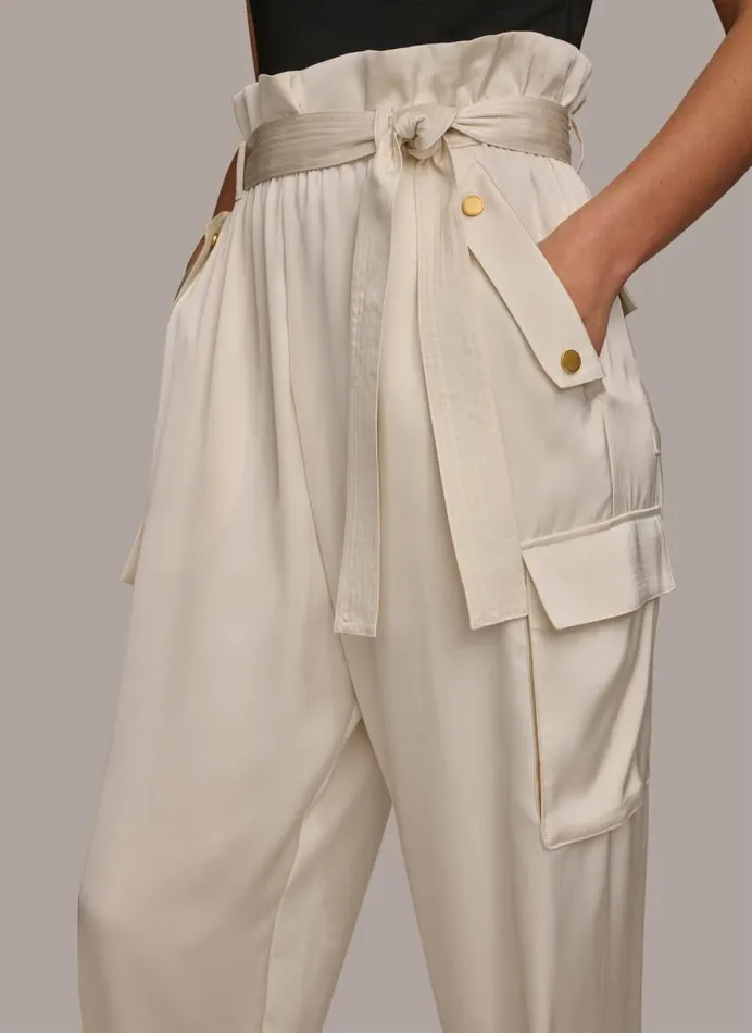 Women CARGO PANT WITH TIE BELT Cream Donna Karan New York Pants Women CARGO PANT WITH TIE BELT Cream Donna Karan New York Pants