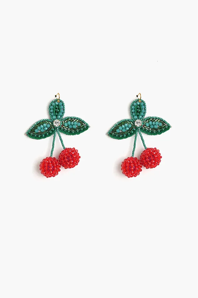 Women Cherry Season Handbeaded Earrings Jewelry America and Beyond