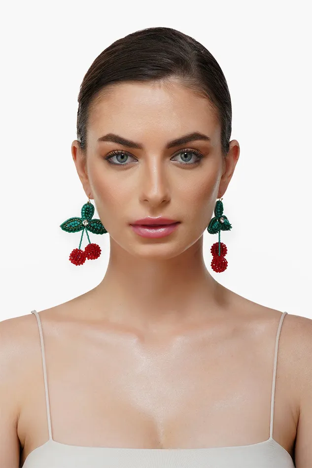 Women Cherry Season Handbeaded Earrings Jewelry America and Beyond