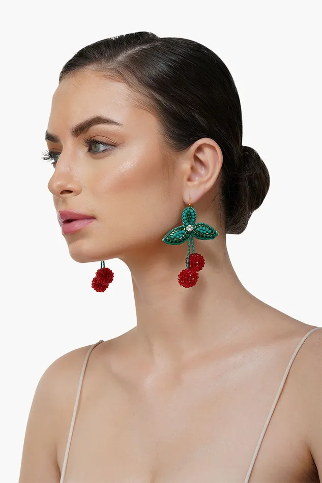 Women Cherry Season Handbeaded Earrings Jewelry America and Beyond