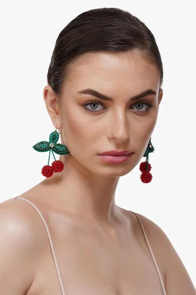Women Cherry Season Handbeaded Earrings Jewelry America and Beyond