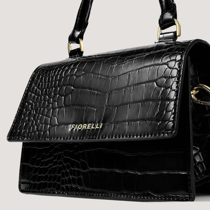 Women Colton Mini TopHandle Bag Black Croc Fiorelli Grab Bags