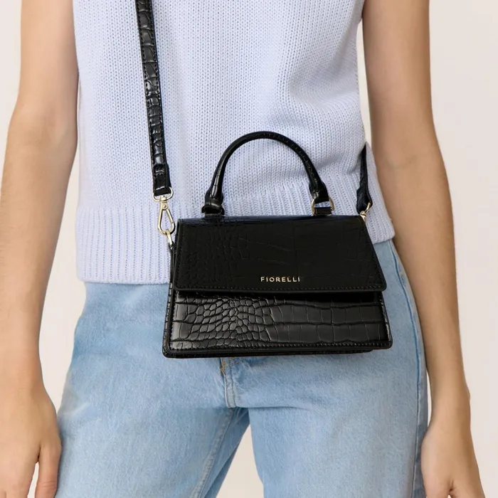 Women Colton Mini TopHandle Bag Black Croc Fiorelli Grab Bags