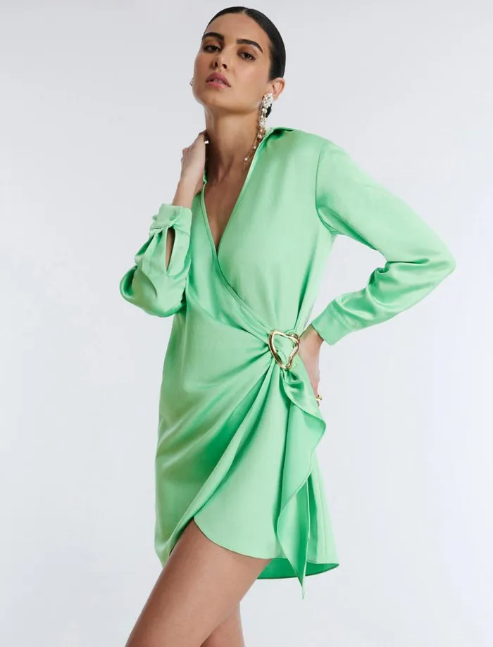 Women Connie Faux Wrap Mini Dress Greengage BCBG Dresses