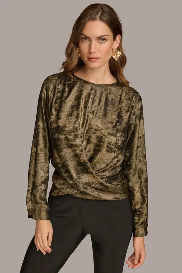 Women CREW FAUX WRAP TOP Goldblack Donna Karan New York Sweaters And Tops