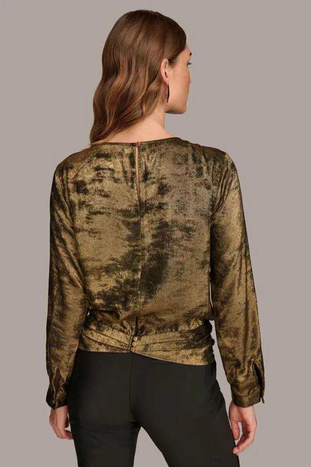 Women CREW FAUX WRAP TOP Goldblack Donna Karan New York Sweaters And Tops Women CREW FAUX WRAP TOP Goldblack Donna Karan New York Sweaters And Tops