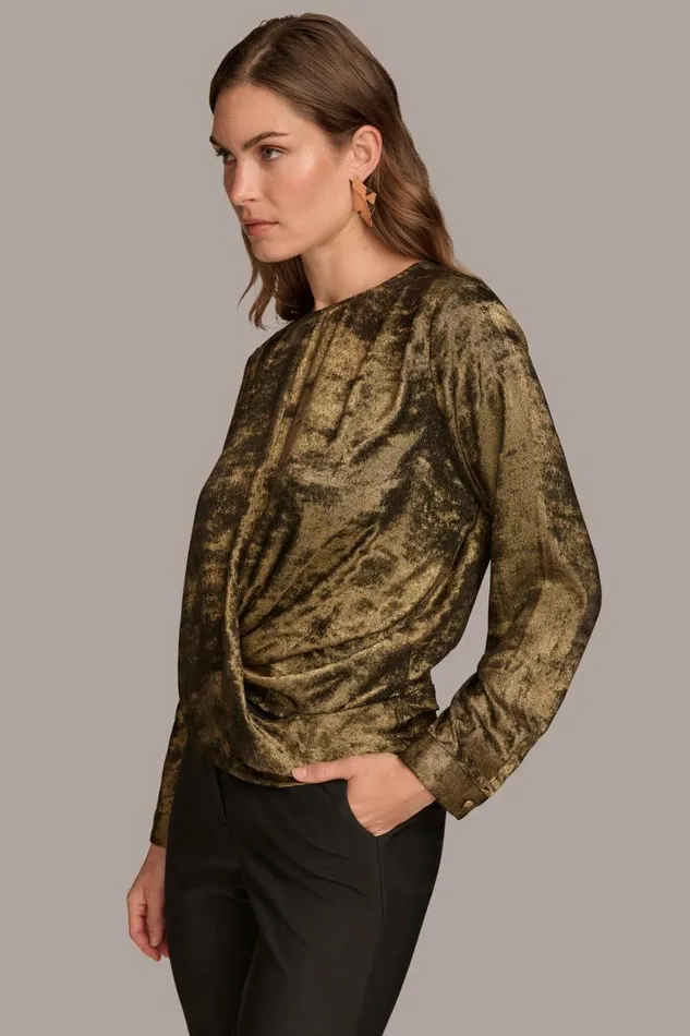 Women CREW FAUX WRAP TOP Goldblack Donna Karan New York Sweaters And Tops Women CREW FAUX WRAP TOP Goldblack Donna Karan New York Sweaters And Tops