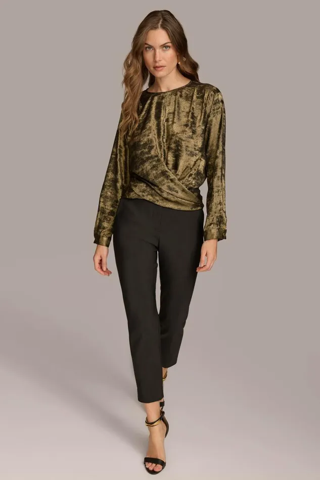 Women CREW FAUX WRAP TOP Goldblack Donna Karan New York Sweaters And Tops Women CREW FAUX WRAP TOP Goldblack Donna Karan New York Sweaters And Tops