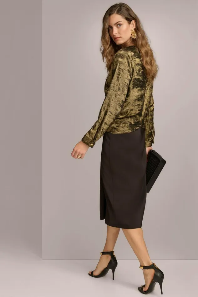 Women CREW FAUX WRAP TOP Goldblack Donna Karan New York Sweaters And Tops Women CREW FAUX WRAP TOP Goldblack Donna Karan New York Sweaters And Tops