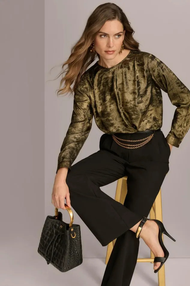 Women CREW FAUX WRAP TOP Goldblack Donna Karan New York Sweaters And Tops Women CREW FAUX WRAP TOP Goldblack Donna Karan New York Sweaters And Tops