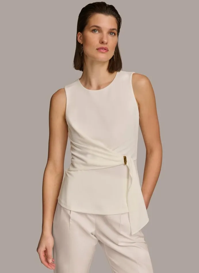 Women CREW NECK WRAP TOP Cream Donna Karan New York Sweaters And Tops