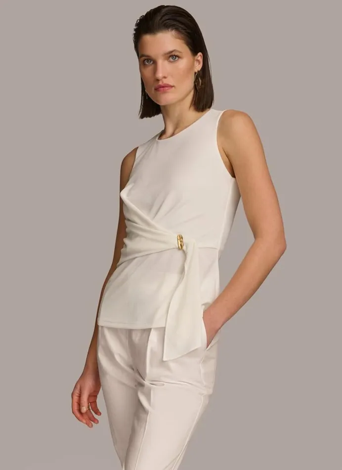 Women CREW NECK WRAP TOP Cream Donna Karan New York Sweaters And Tops Women CREW NECK WRAP TOP Cream Donna Karan New York Sweaters And Tops